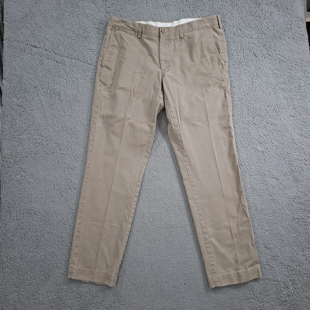 Polo Ralph Lauren Mens 36X32 Tan Slim Fit Flat Front Chino Pants 36X31 Beige